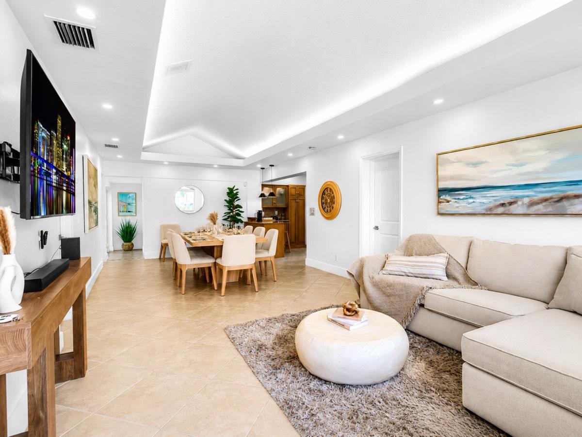 Dania Beach living room facing the kitchen, after renovation
